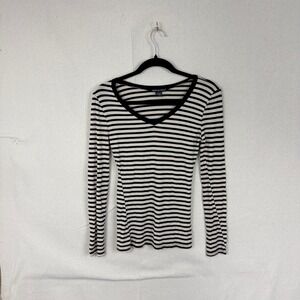 Y2K Style American Dream Womens Small Black Cream Striped Long Sleeve Top S
